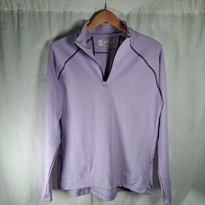 Lavender Women's Top L Sun Mountain Thermal Wear Pull Over Quarter Zip
